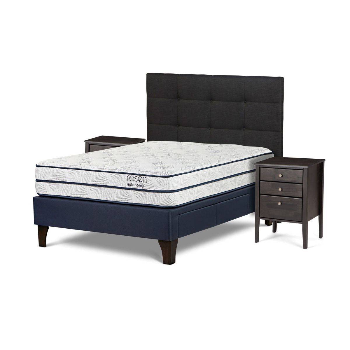 ROSEN - Dormitorio Con Cajones Autonomy Sky Issey Grafito 2 Plz + 2 Veladores