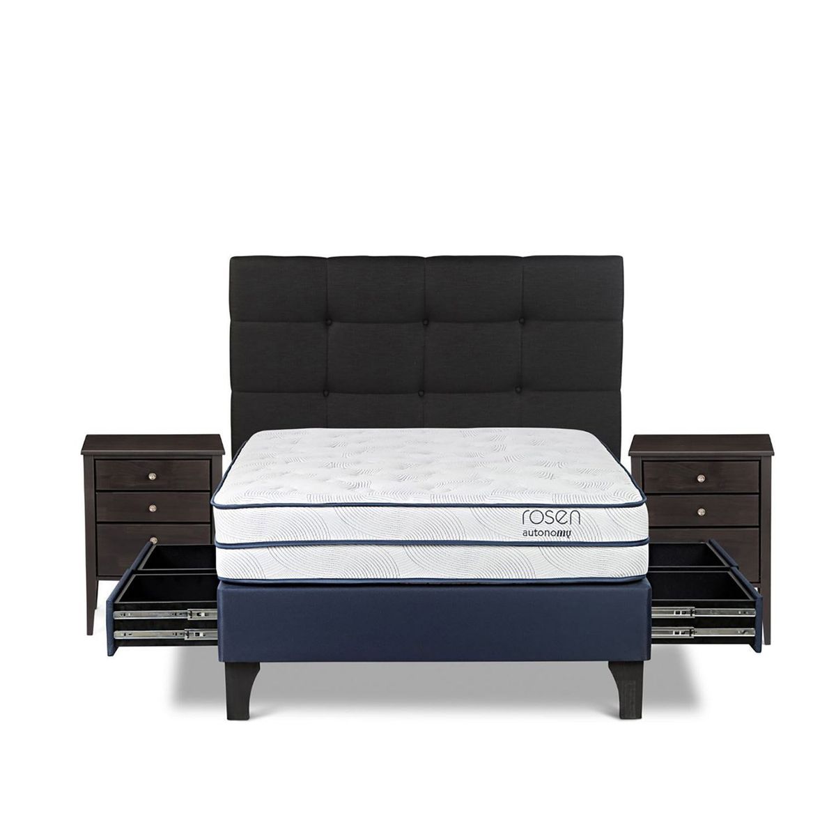 ROSEN - Dormitorio Con Cajones Autonomy Sky Issey Grafito 2 Plz + 2 Veladores