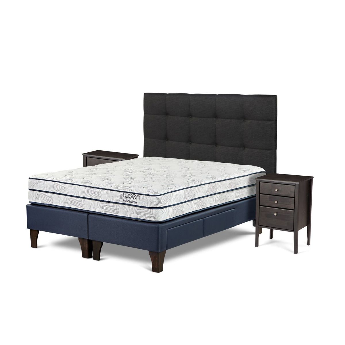 ROSEN - Dormitorio Con Cajones Autonomy Sky Issey Grafito Queen + 2 Veladores