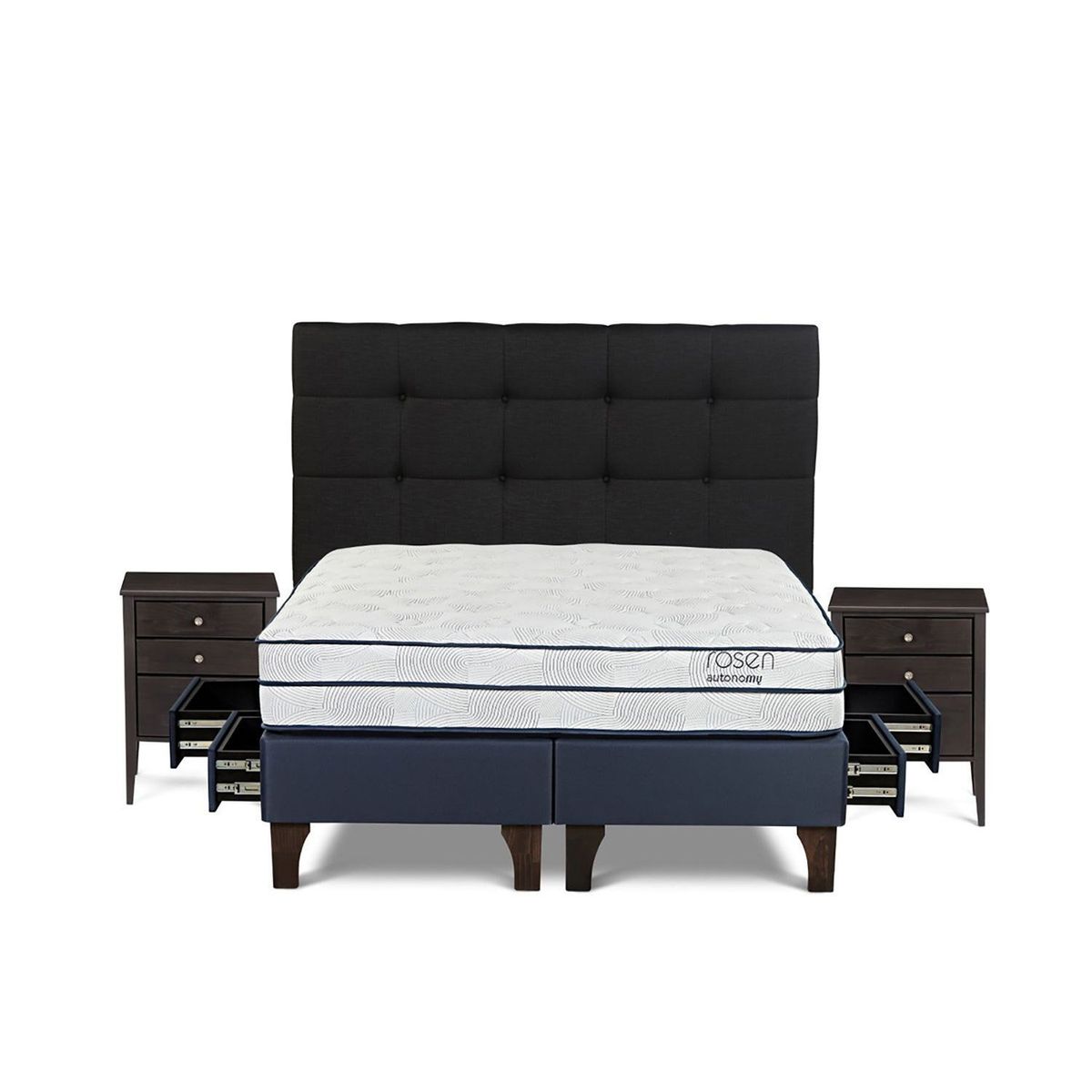 ROSEN - Dormitorio Con Cajones Autonomy Sky Issey Grafito Queen + 2 Veladores
