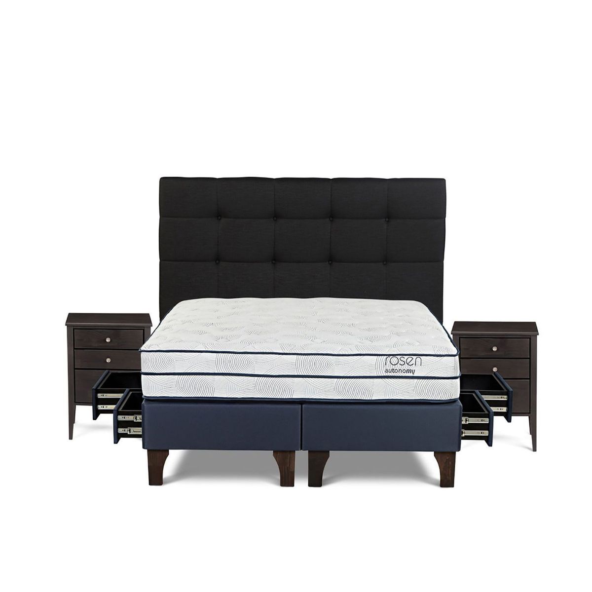 ROSEN - Dormitorio Con Cajones Autonomy Sky Issey Grafito King + 2 Veladores