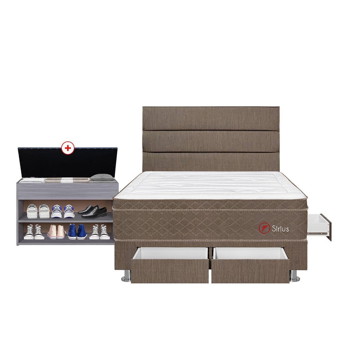 FORLI - Dormitorio Con Cajones Sirius Superior 2 Plz + Zapatera + 2 Almohadas Viscoelásticas + Protector