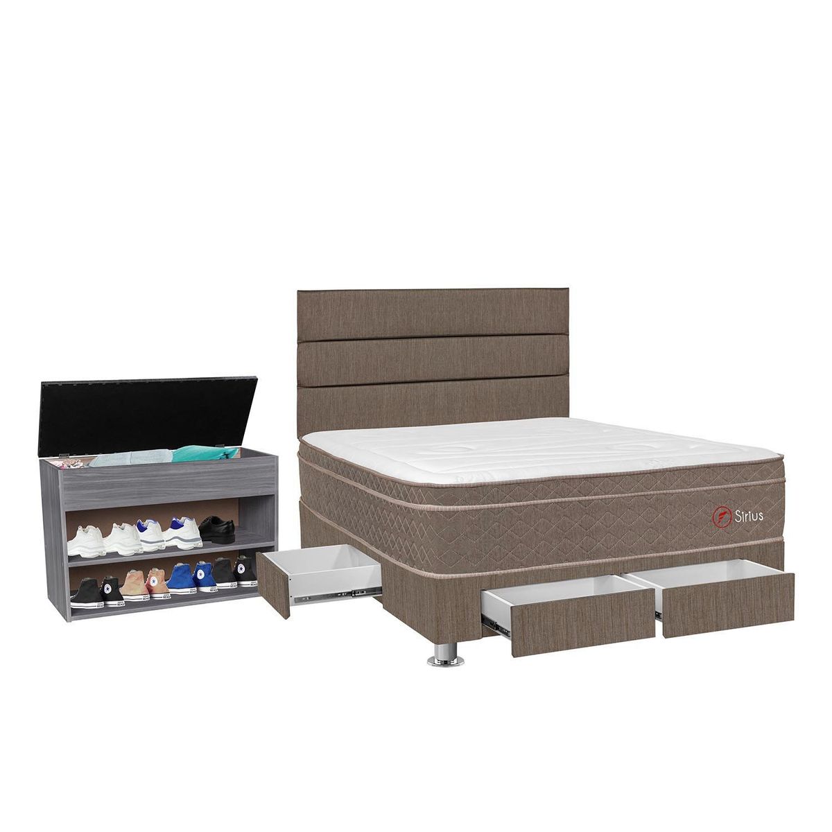 FORLI - Dormitorio Con Cajones Sirius Superior 2 Plz + Zapatera + 2 Almohadas Viscoelásticas + Protector