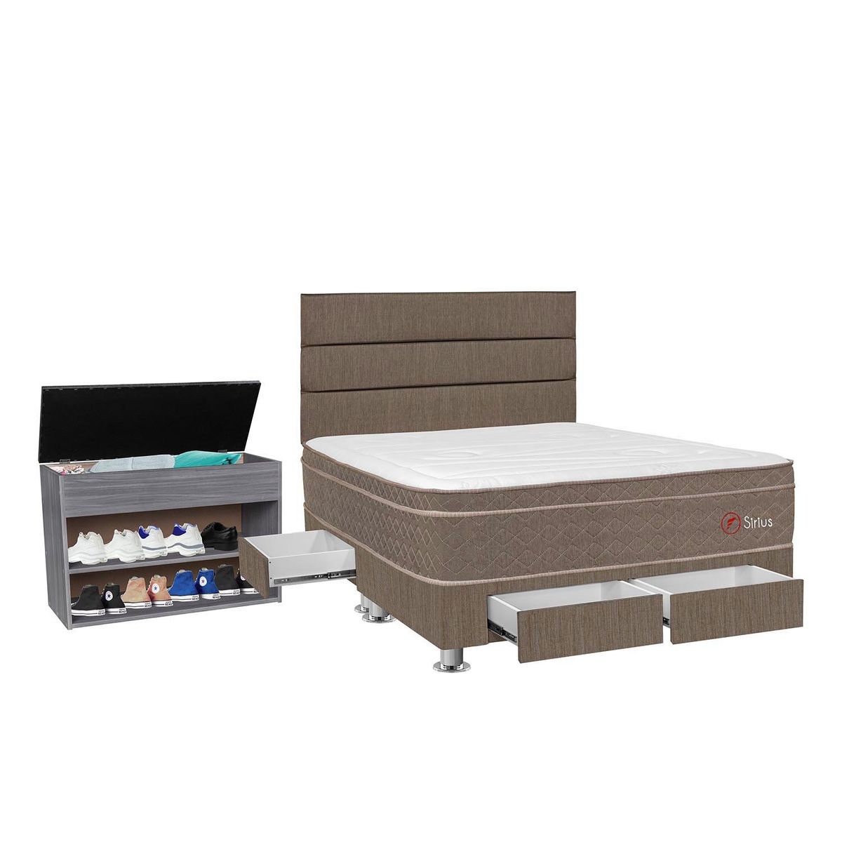 FORLI - Dormitorio Con Cajones Sirius Superior Queen + Zapatera + 2 Almohadas Viscoelásticas + Protector