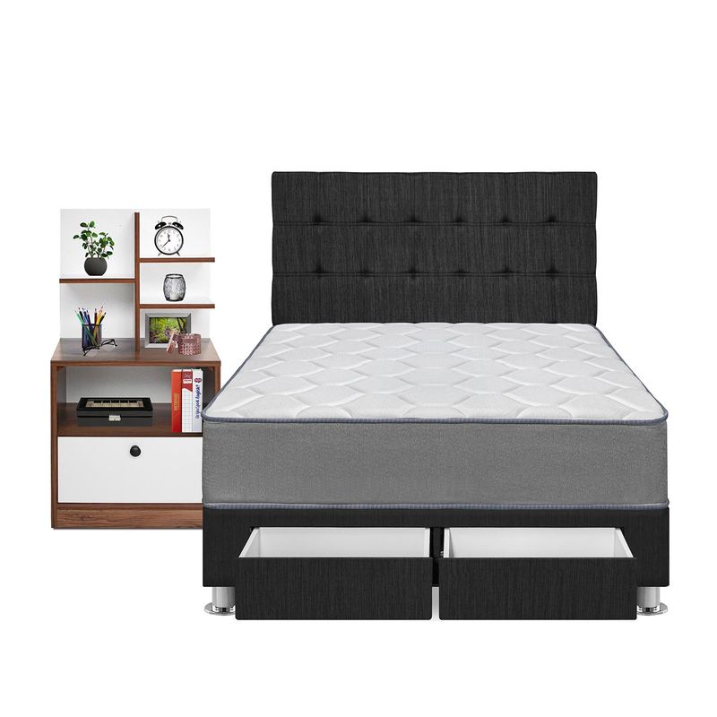 FORLI - Dormitorio con Cajones Polaris Hiromi 2 Plz + 1 Velador Repisa + 2 Almohadas