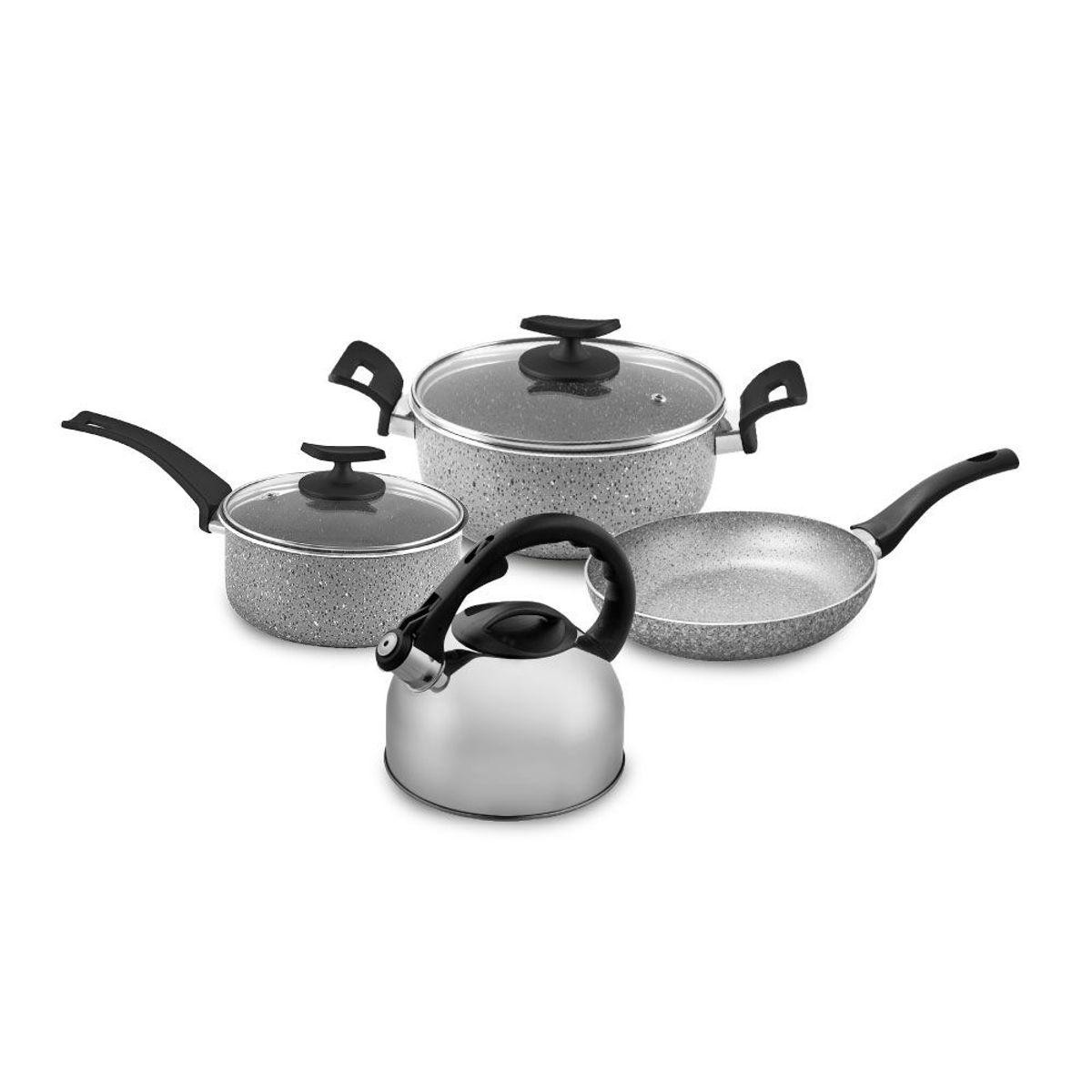 ILKO - Juego De Ollas 5 Piezas Granito Gris + Tetera 2.5 Lts