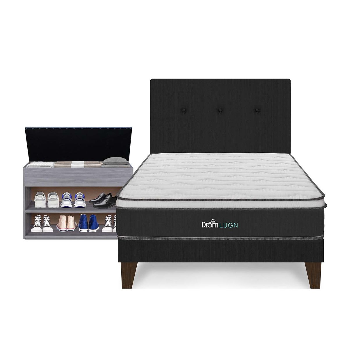 DROM - Dormitorio Europeo Lugn 2Plz + Zapatera + 2 Almohadas y Protector