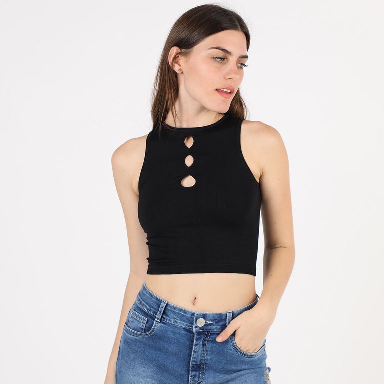Top Crop Punto Manga Corta Rayas