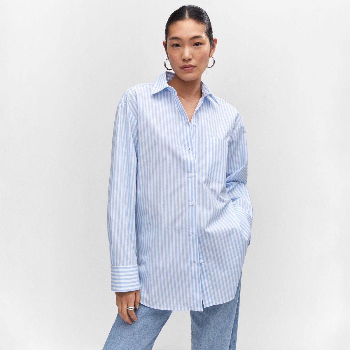 MANGO - Camisa Manga Larga Algodón Mujer Mango