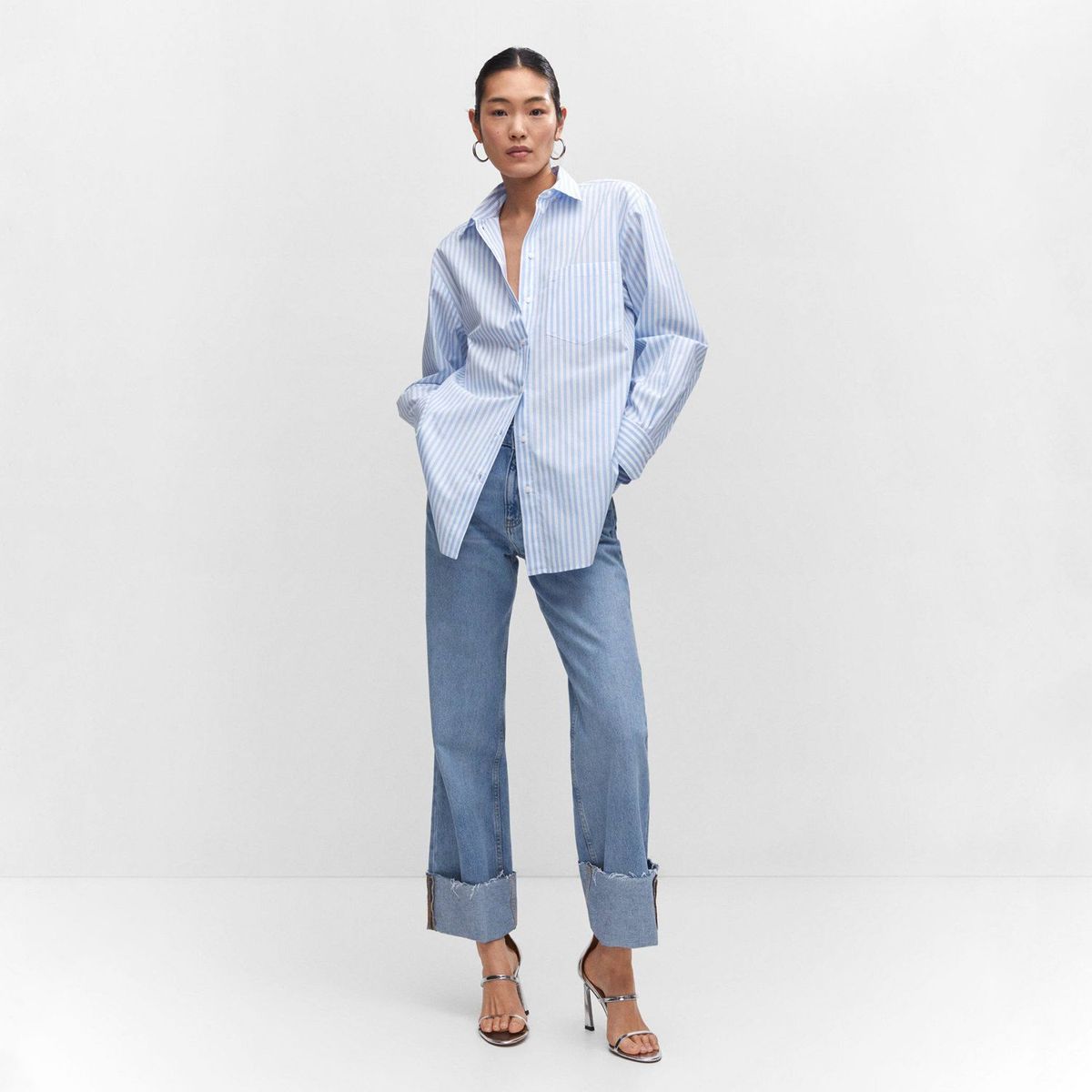 MANGO - Camisa Manga Larga Algodón Mujer Mango