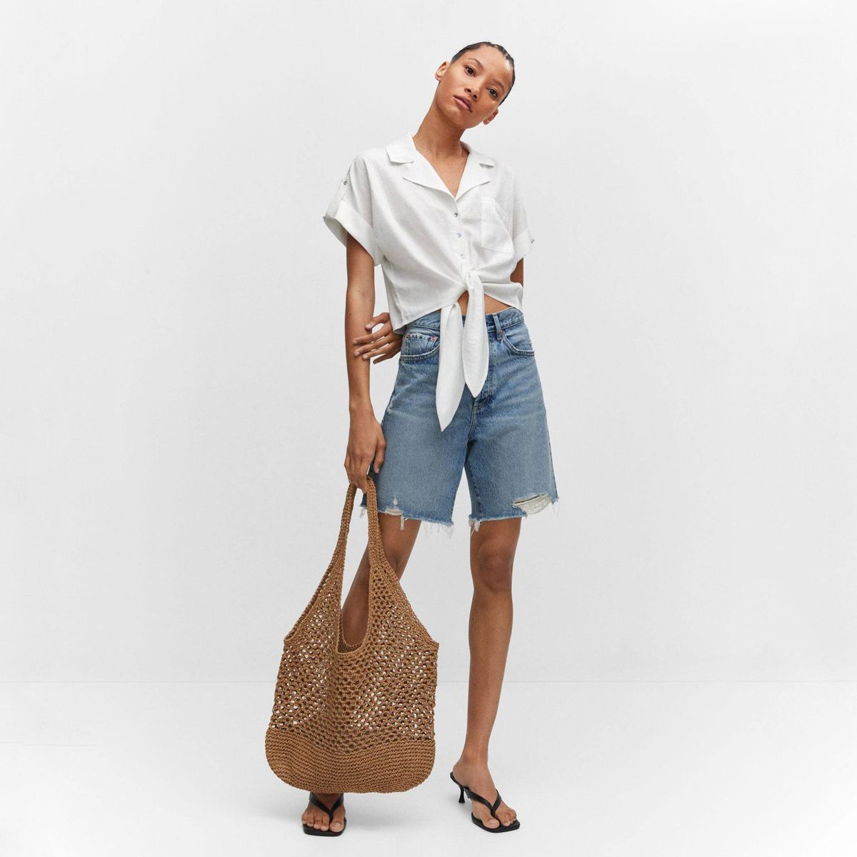 MANGO - Blusa Manga Corta Mujer Mango