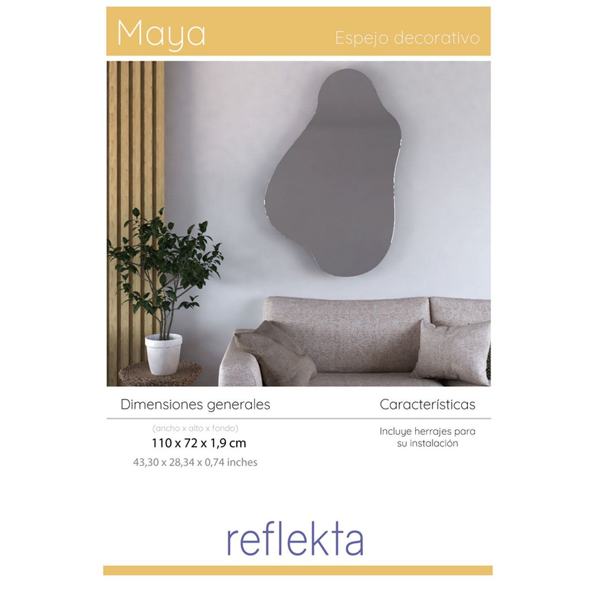 TUHOME - Espejo Maya Forma Irregular 110X72X1,9