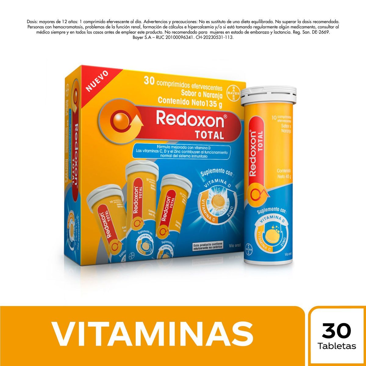REDOXON - Redoxon Total Efervescente Sabor Naranja 30 Tabletas