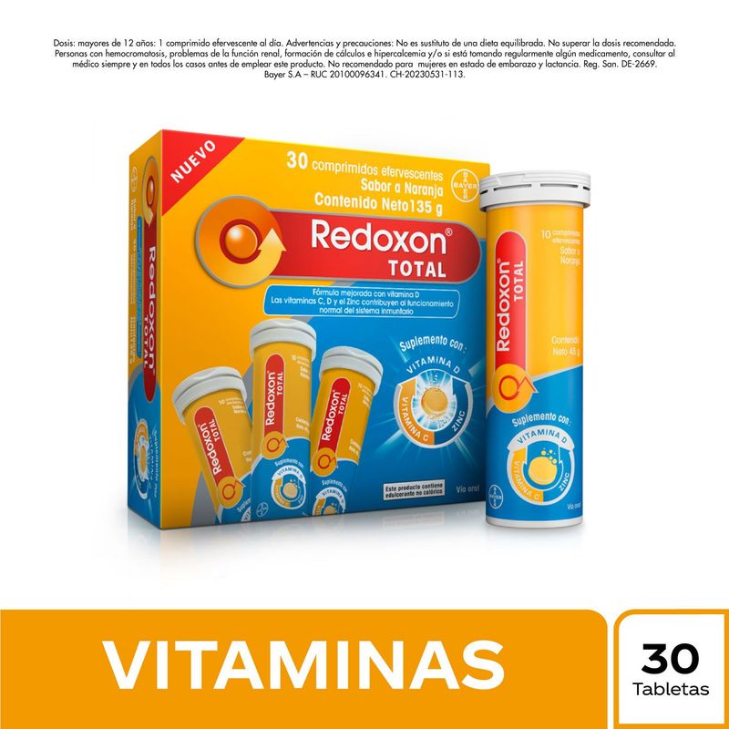 REDOXON - Redoxon Total Efervescente Sabor Naranja 30 Tabletas