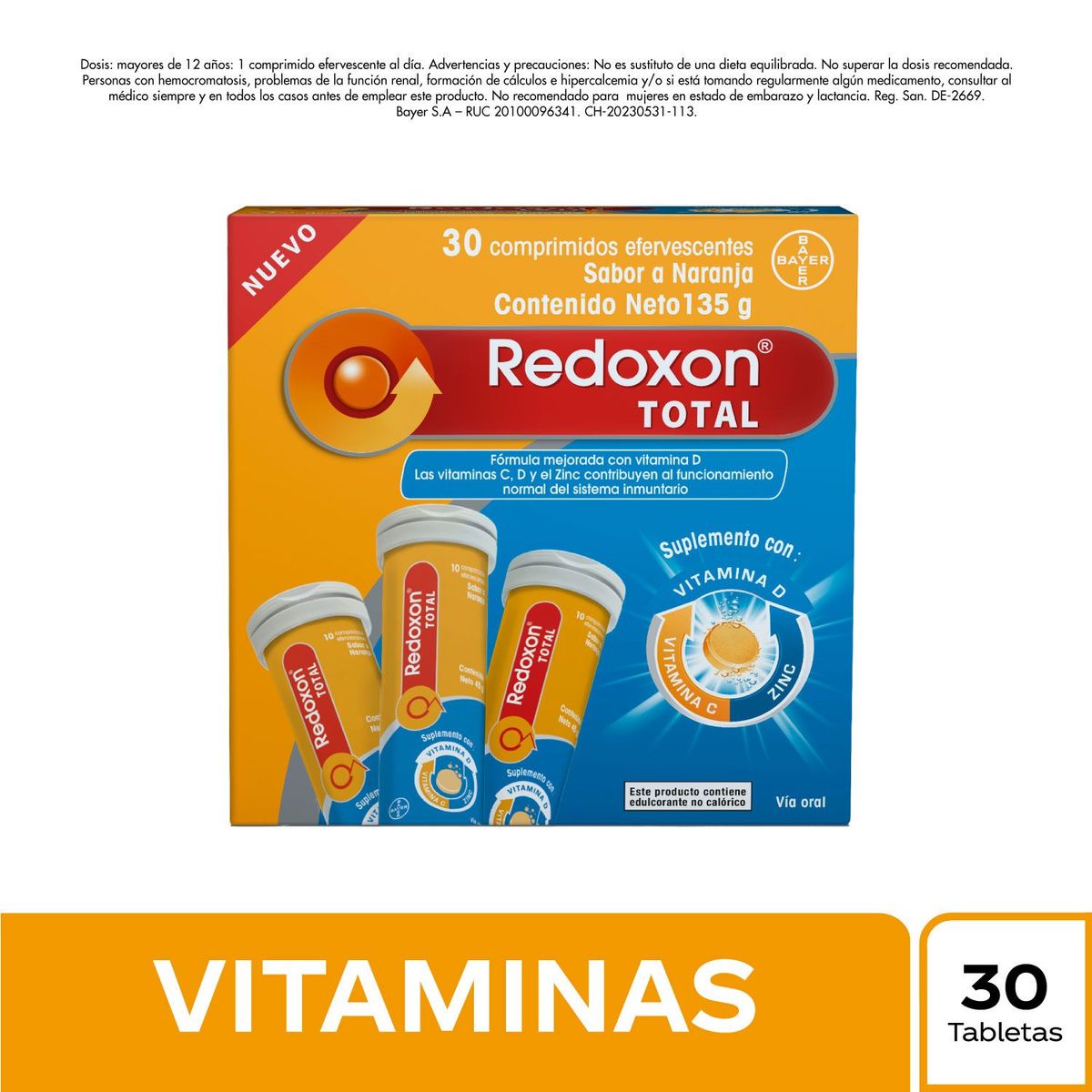 REDOXON - Redoxon Total Efervescente Sabor Naranja 30 Tabletas