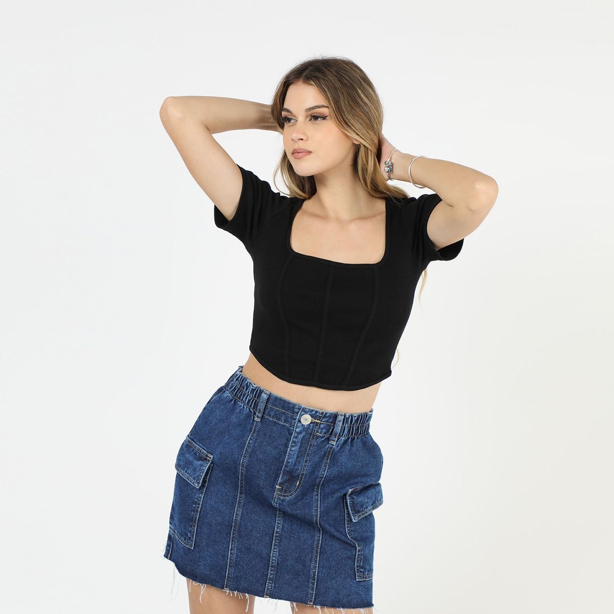 DENIMLAB - Top Corset Manga Corta Mujer Denimlab