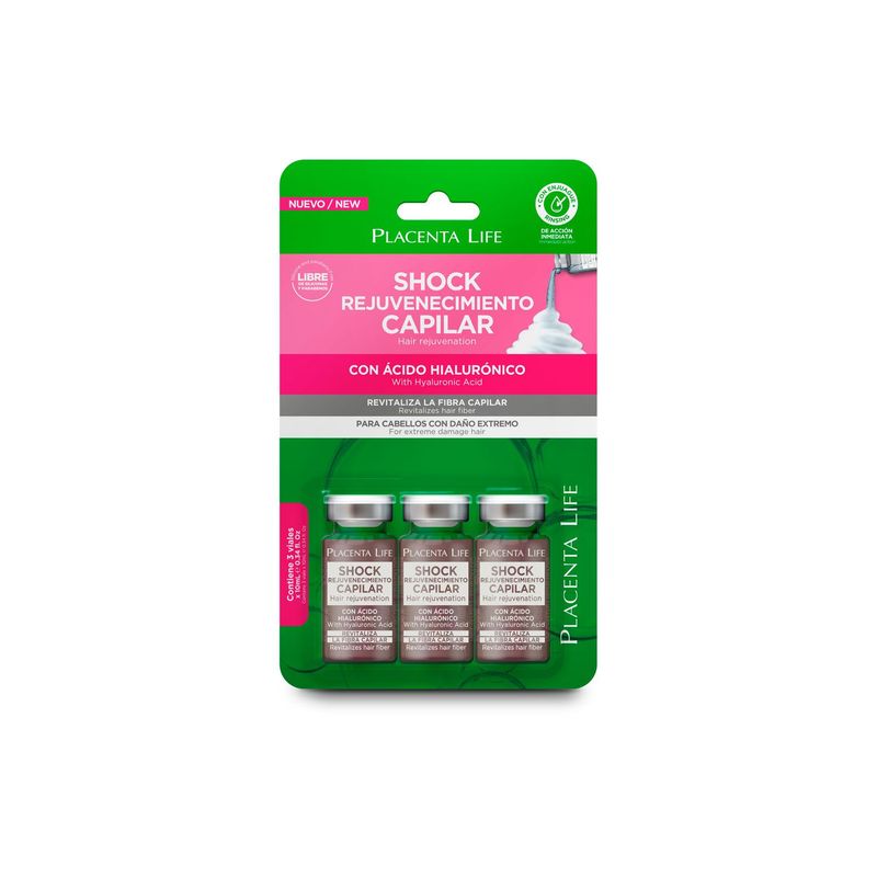 PLACENTA LIFE - Shock Rejuvenecimiento Capilar Hialuronico 3 unid Placenta Life