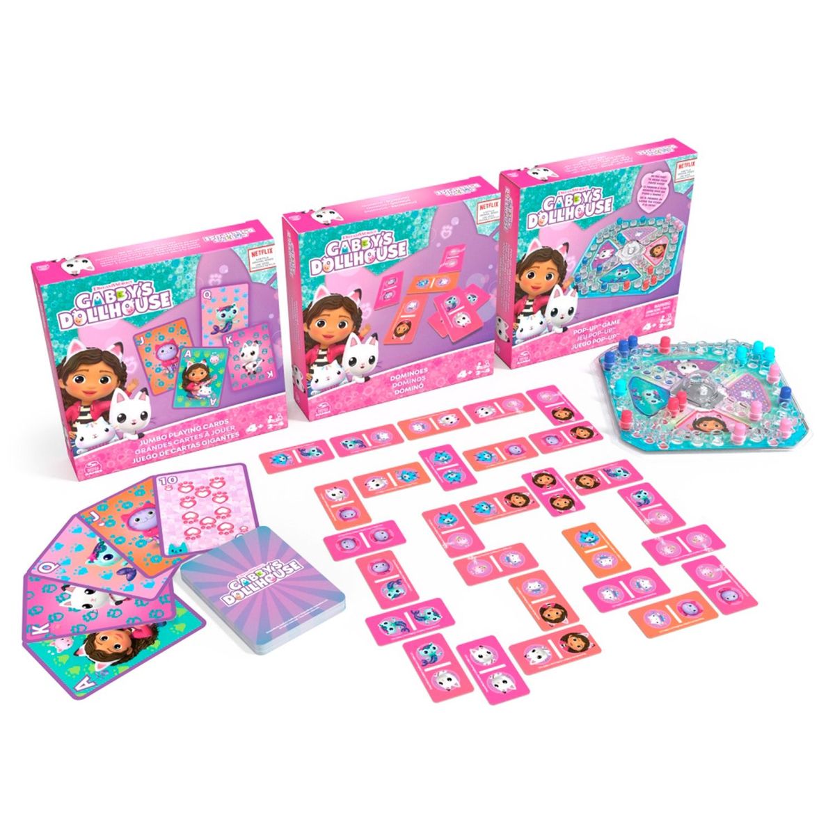 LA CASA DE GABBY - PACK X3 JUEGOS DE MESA: DOMINO, POP UP, CARTAS GRANDES GABBYS DOLLHOUSE GABBYS DOLLHOUSE