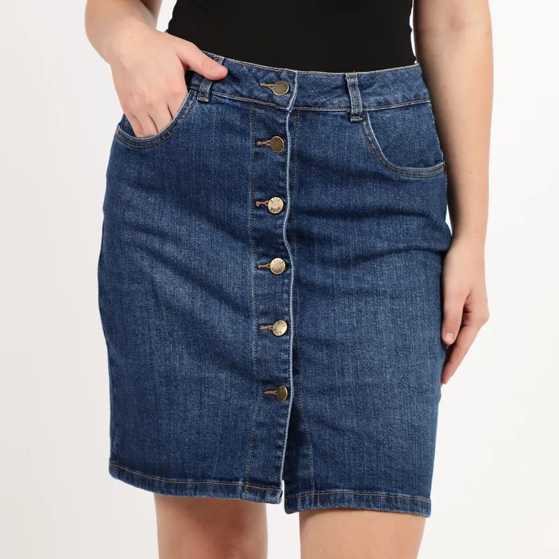 ELLE - Falda Denim Botones Mujer Elle
