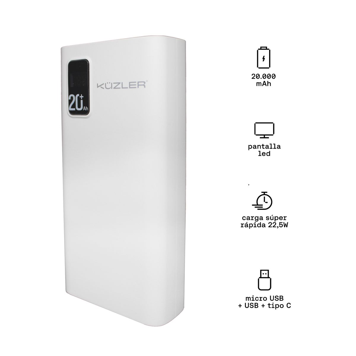 KUZLER - Batería Externa 20,000mAh powerbank slim 22W