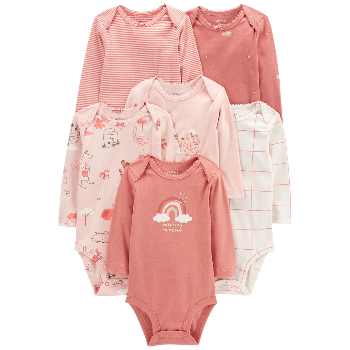 CARTER'S - Body Bebé Niña Manga Larga Pack X6 Algodón Carters