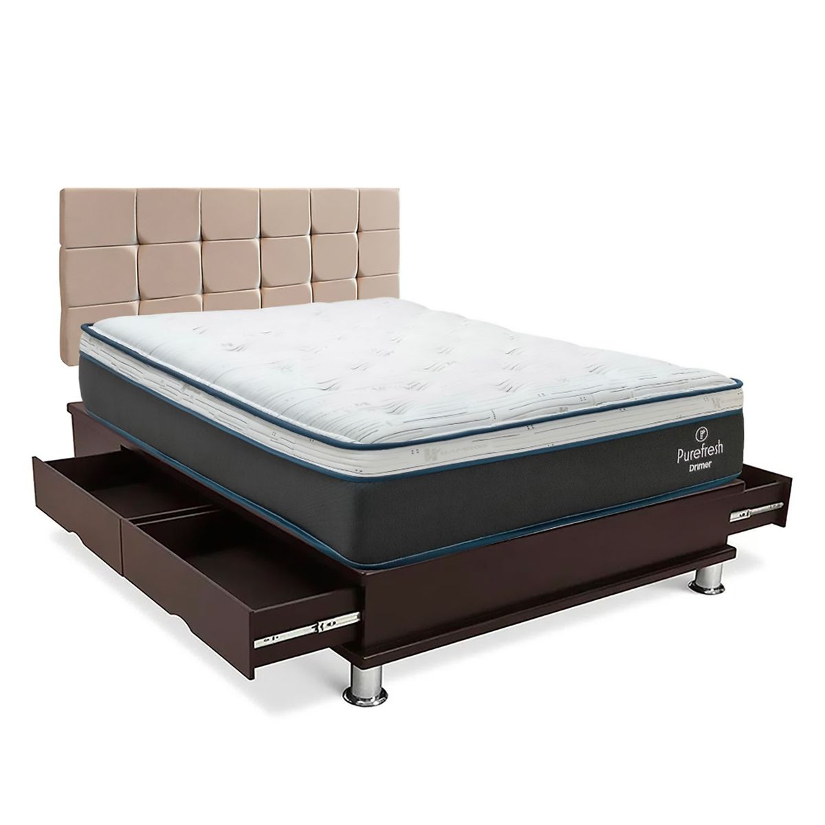 DRIMER - Dormitorio con Cajones Pure Fresh Cuadros 1.5 Plz + 1 Almohada