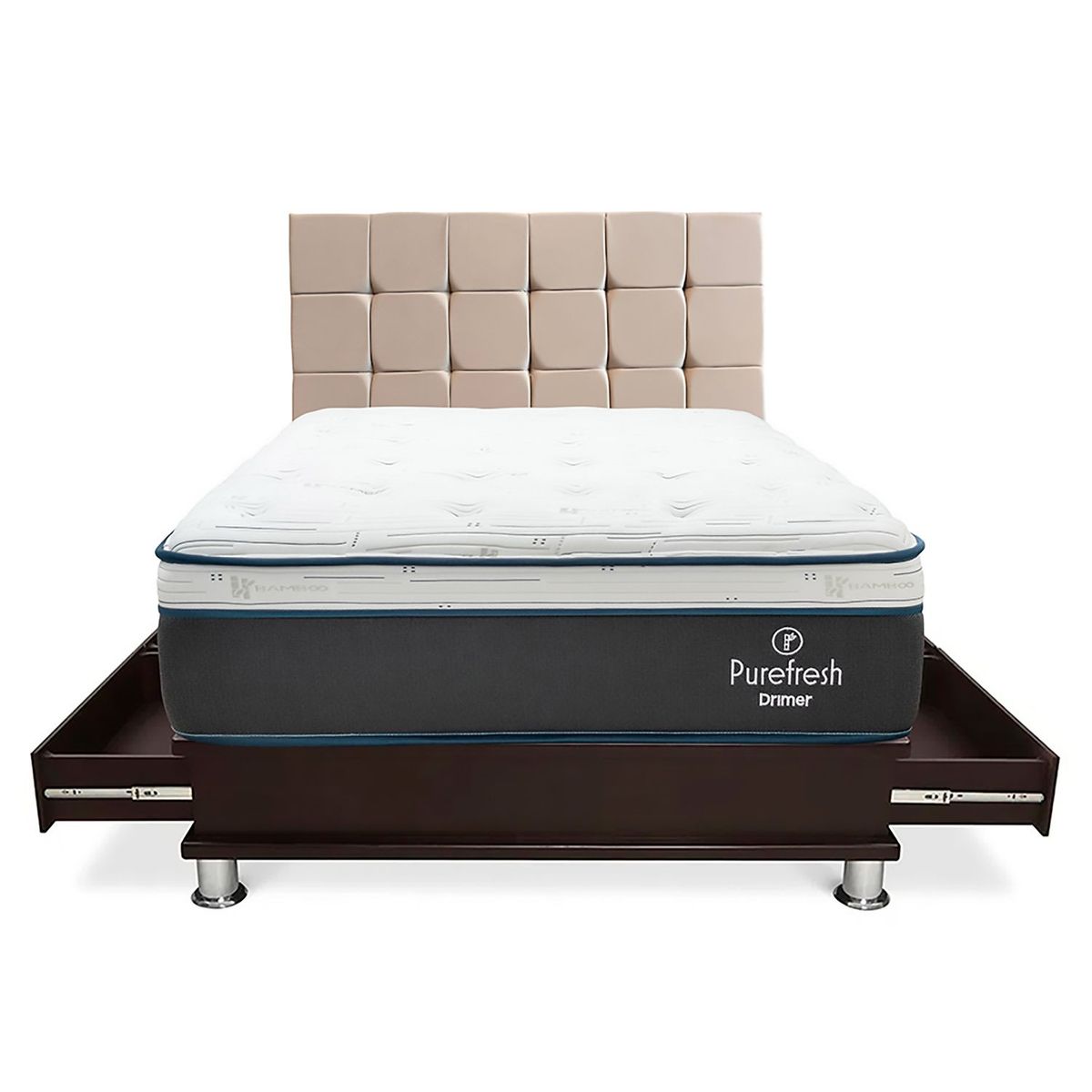 DRIMER - Dormitorio con Cajones Pure Fresh Cuadros Queen + 2 Almohadas