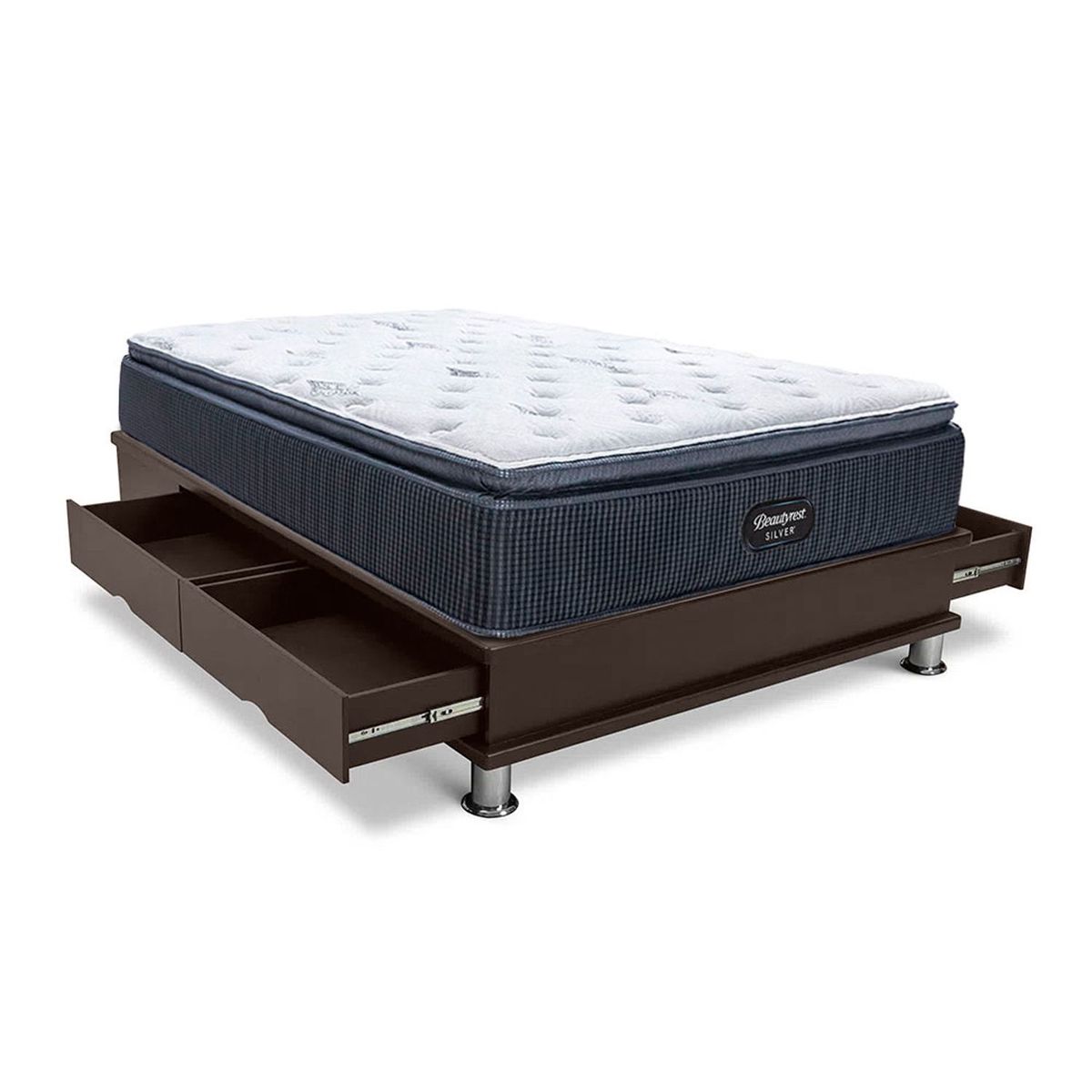 BEAUTYREST SIMMONS - Cama Con Cajones Silver 2 Plz Marrón + 2 Almohadas
