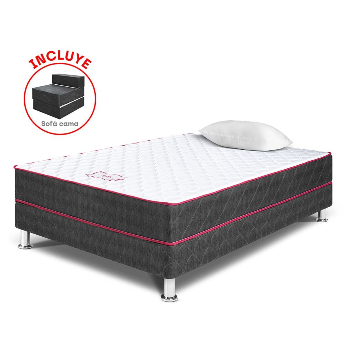 PARAISO - Cama Box Tarima Nappy 1.5 Plz + Sofá Cama + 1 Almohada + Protector