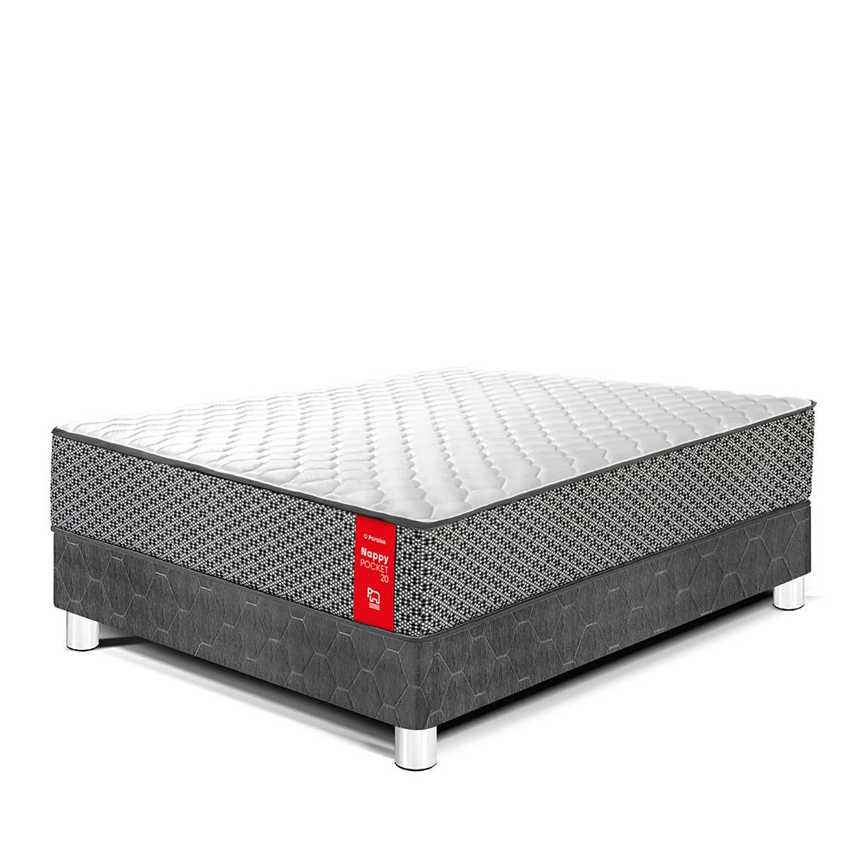 PARAISO - Cama Box Tarima Nappy Pocket 20 Firme 1.5 + 1  Almohada + Protector