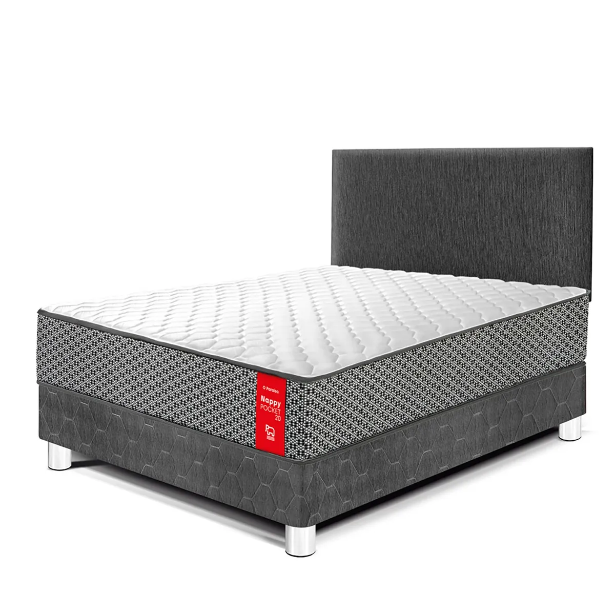 PARAISO - Dormitorio Nappy Pocket 20 Firme 1.5 Plz + 1 Almohada + Protector