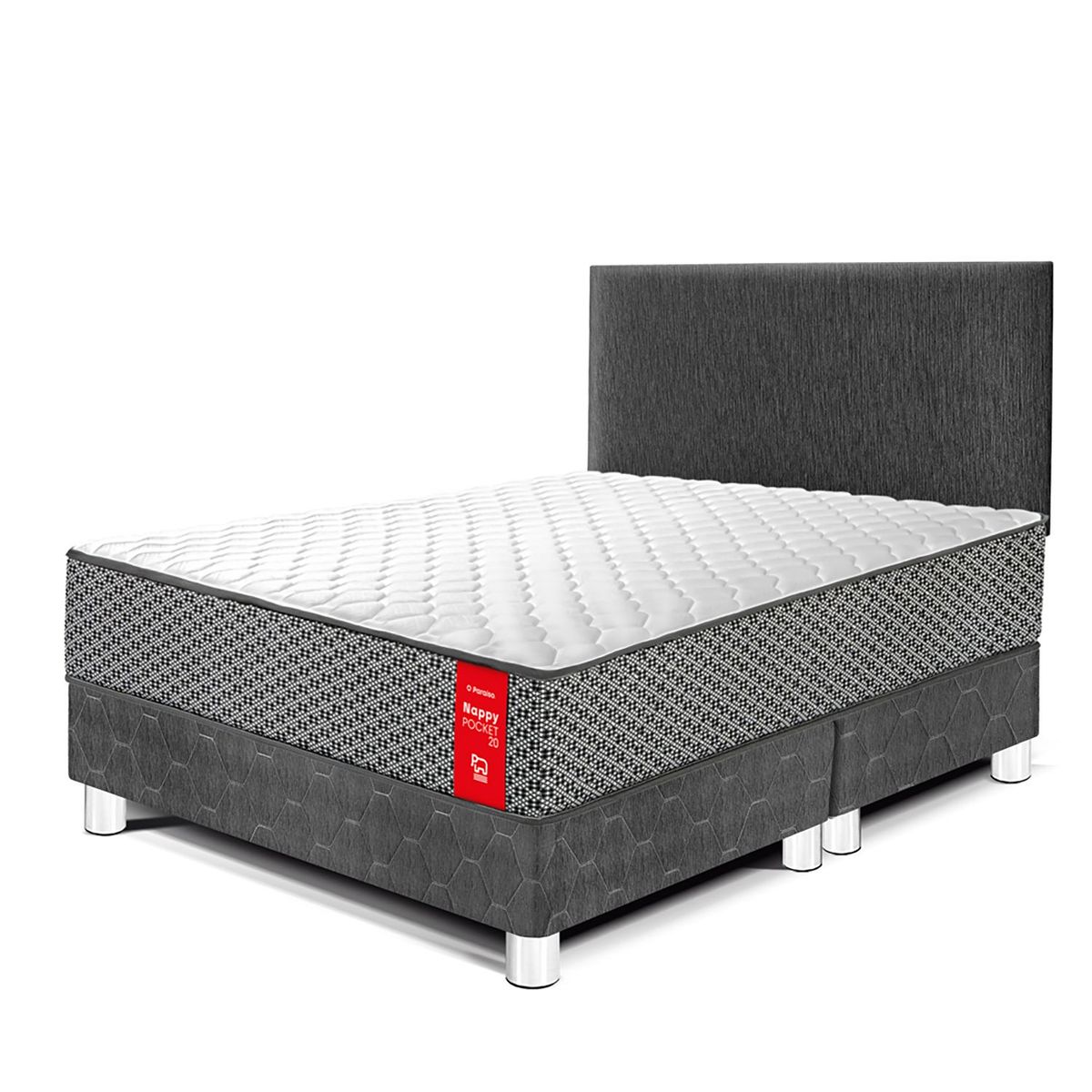 PARAISO - Dormitorio Nappy Pocket 20 Firme Queen + 2 Almohadas + Protector