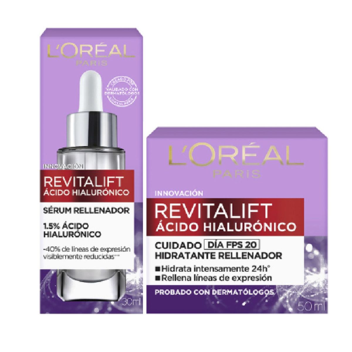LOREAL PARIS - Set Revitalift Ácido Hialurónico Serum Rostro 30ml + Crema Día 50 Ml L'oréal Paris Skin Care