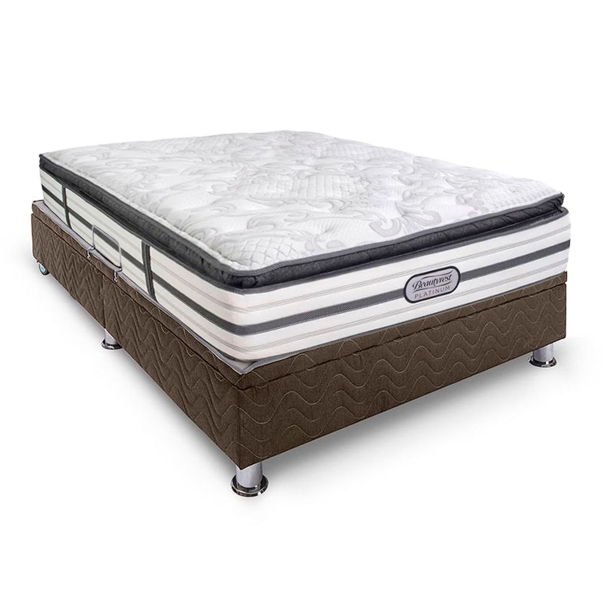 BEAUTYREST SIMMONS - Cama Practibox Platinum Queen Europeo Marr�n+ 2 Almohadas