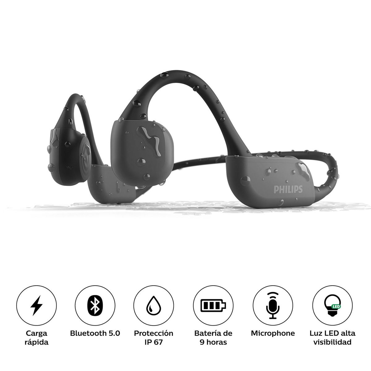 PHILIPS - Audifonos Bone Conduction Bluetooth 5.2 Ip67 Taa6606bk Negro Philips