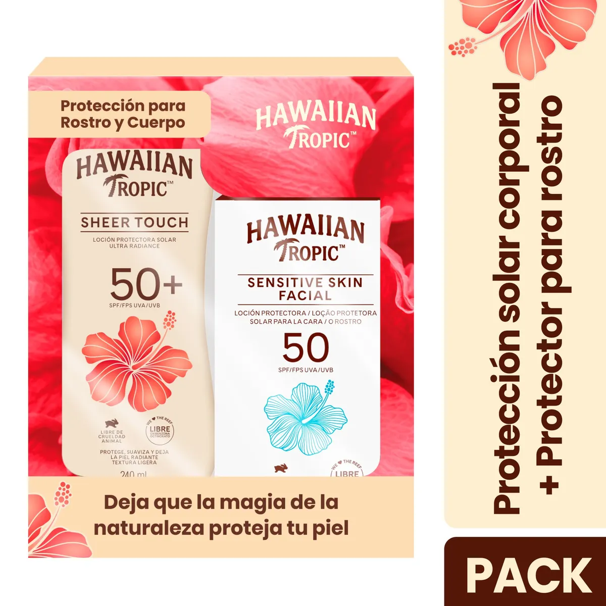 HAWAIIAN TROPIC - Set Hawaiian Tropic Protector Solar Sheer Touch Fps50+ 240ml + Sensitive Skin Facial Spf50 60ml