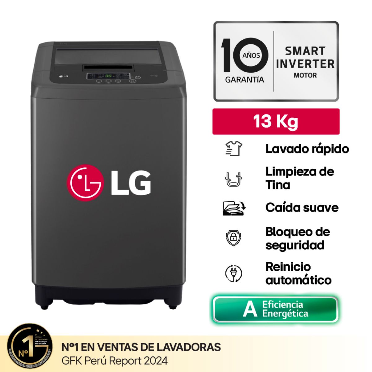 LG - Lavadora WT13BPBK 13kg Smart Motion Carga Superior Negro Claro LG