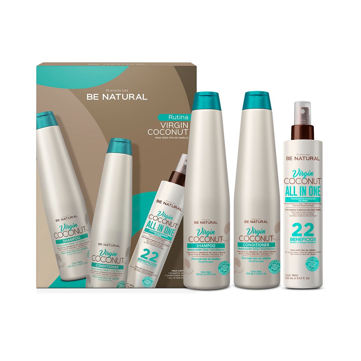 BE NATURAL - Set Capilar Para Todo Tipo De Cabello Virgin Coconut Be Natural