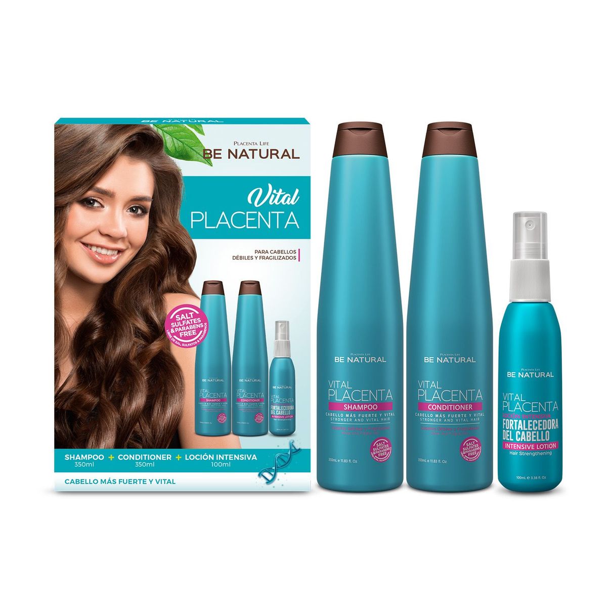 BE NATURAL - Set Capilar Para Cabello Quebradizo Vital Placenta Be Natural