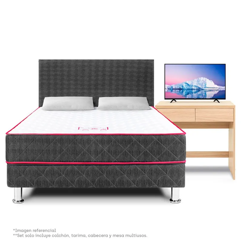 PARAISO - Dormitorio Nappy 2 Plz + Mesa Multiusos + 2 Almohadas + Protector