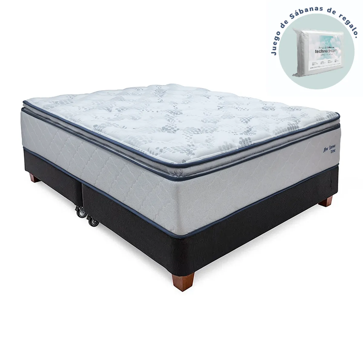 DRIMER - Cama Box Tarima New Ozono Queen + 2 Almohadas