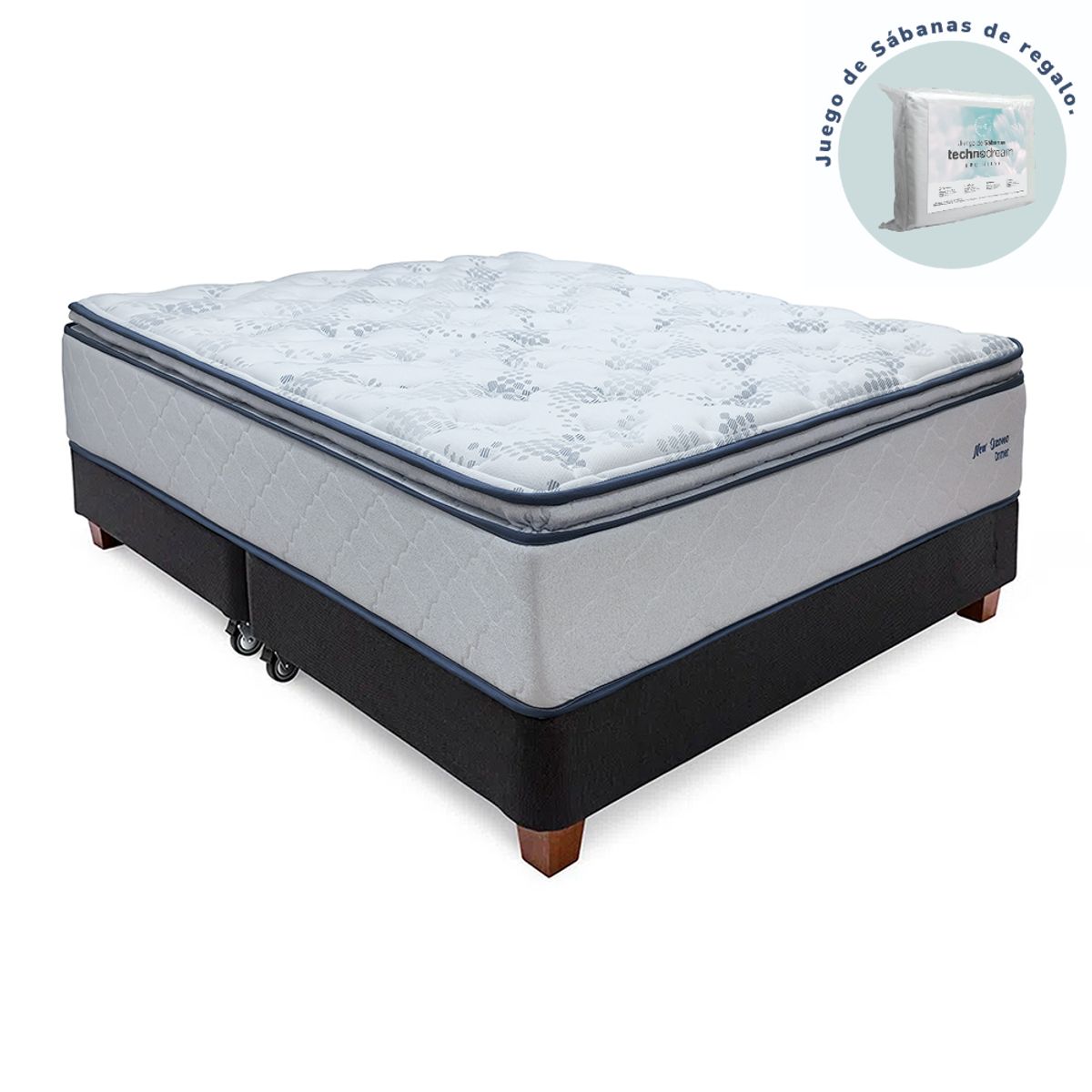 DRIMER - Cama Box Tarima New Ozono King + 2 Almohadas 
