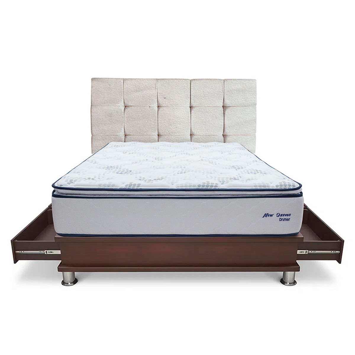 DRIMER - Dormitorio Con Cajones New Ozono Cuadros Queen + 2 Almohadas + Protector