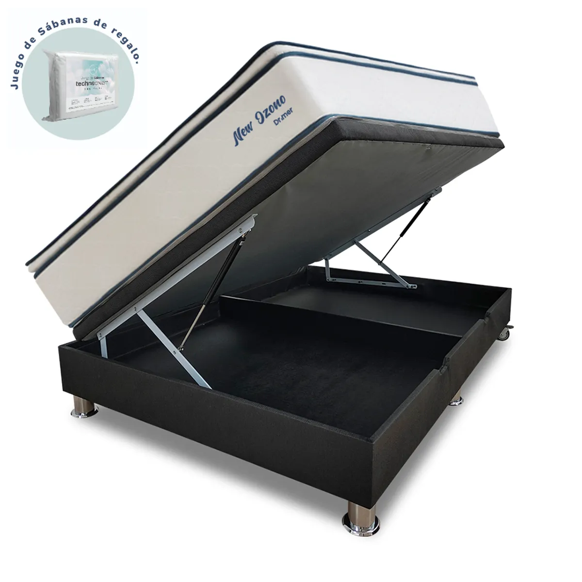 DRIMER - Cama Boxet Practibox New Ozono Queen + 2 Almohadas