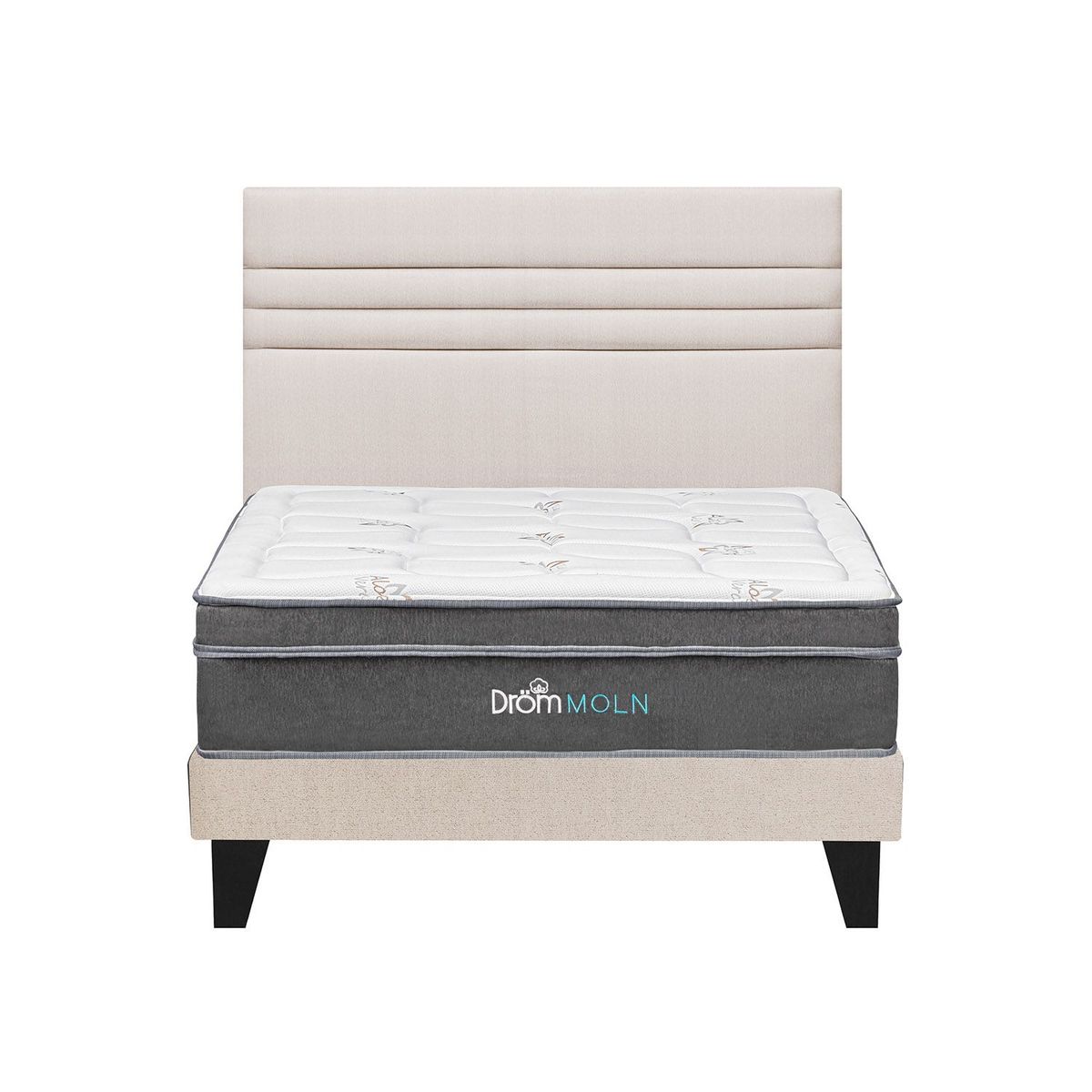 DROM - Dormitorio Europeo Moln Line Queen + 2 Almohadas Viscoelásticas y Protector