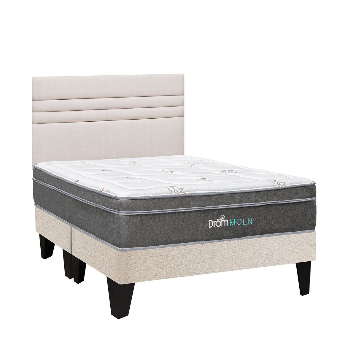 DROM - Dormitorio Europeo Moln Line Queen + 2 Almohadas Viscoelásticas y Protector