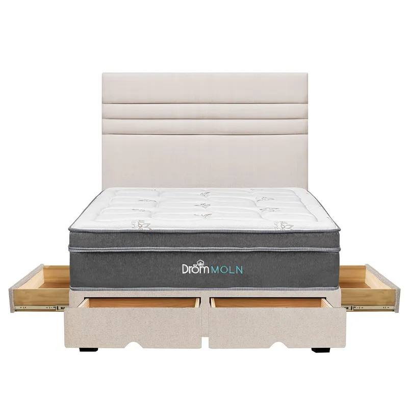 DROM - Dormitorio con Cajones Moln Line Queen + 2 Almohadas Viscoelásticas + Protector