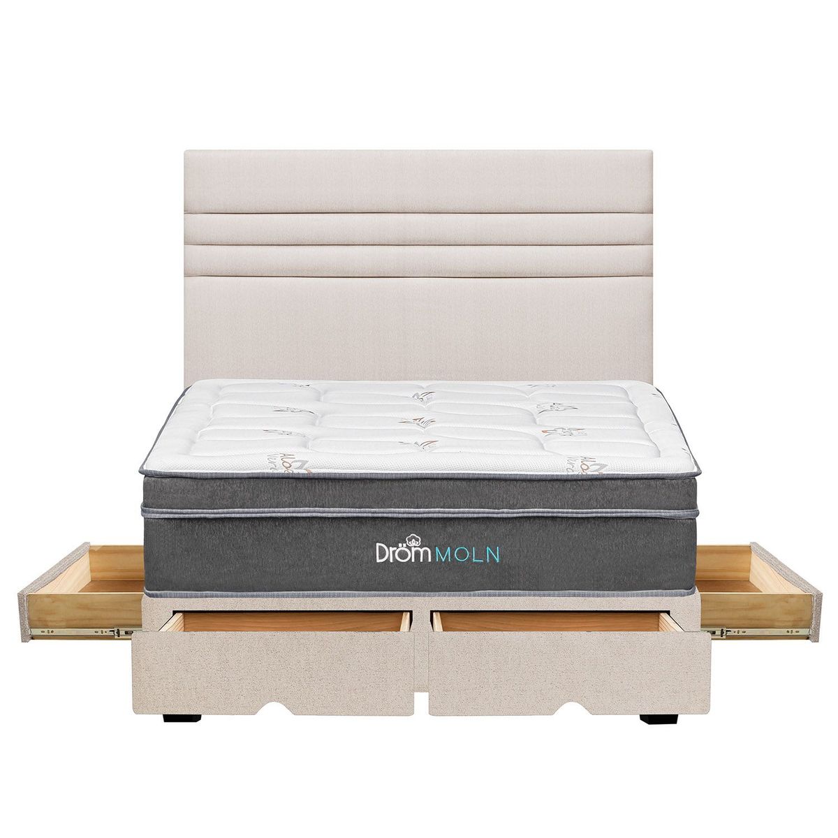 DROM - Dormitorio con Cajones Moln Line King + 2 Almohadas Viscoelásticas y Protector