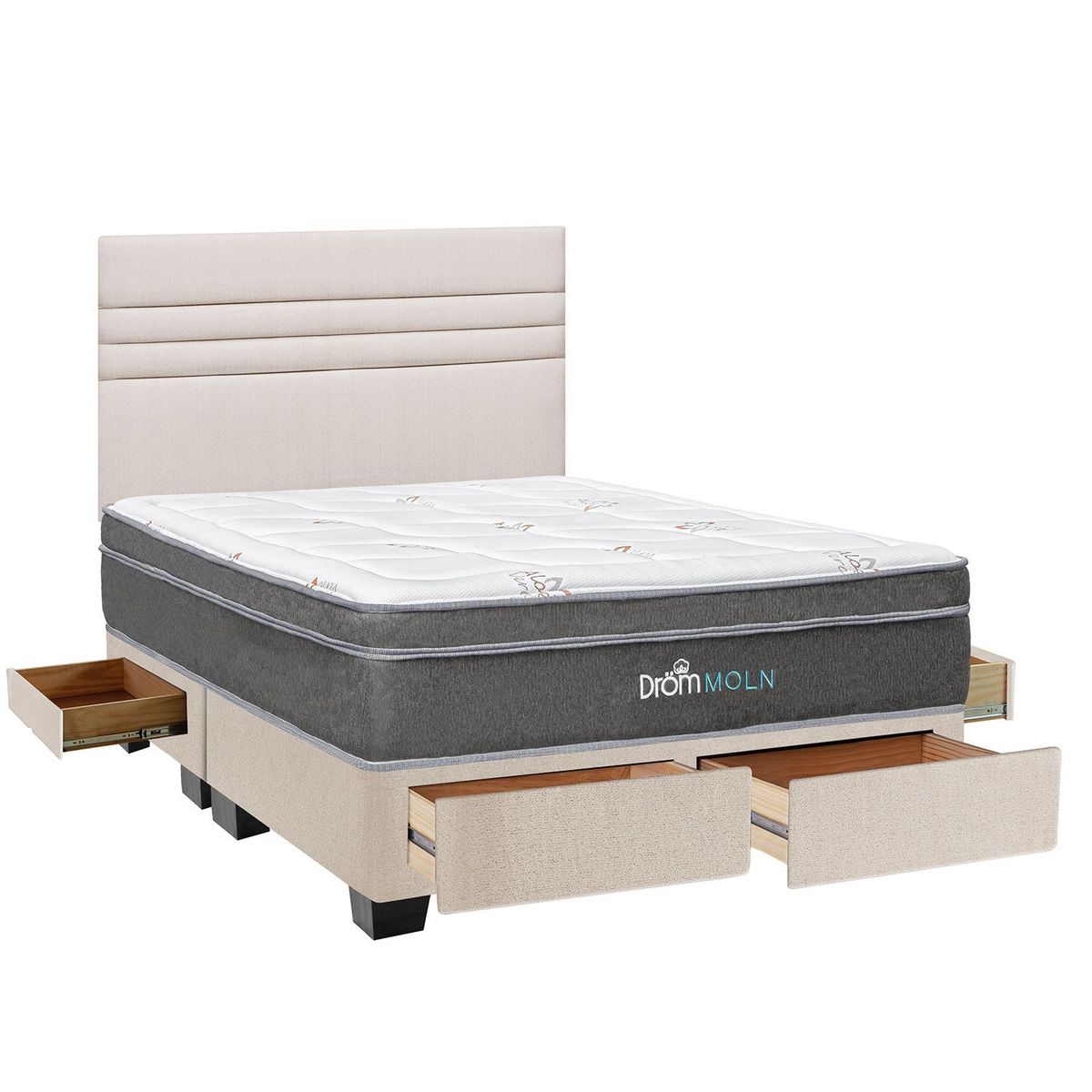 DROM - Dormitorio con Cajones Moln Line King + 2 Almohadas Viscoelásticas y Protector
