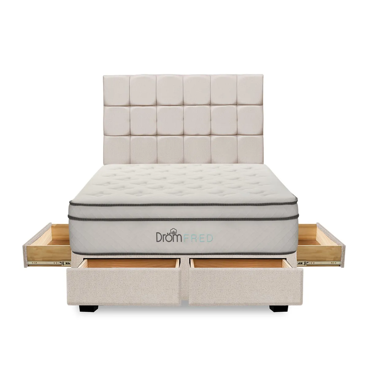 DROM - Dormitorio con Cajones Fred Queen + 2 Almohadas Viscoelásticas + Protector